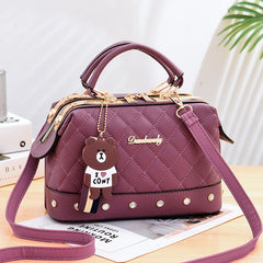 Argyle Quilted Top Handle Bag Rhinestones Zipper Crossbody Bag