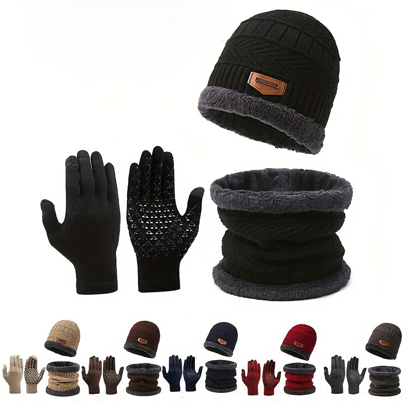 Winter Knitted Hat Scarf Gloves Set Neck Gaiter Anti Slip Gloves Warm Beanie