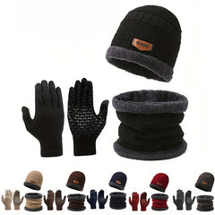 Winter Knitted Hat Scarf Gloves Set Neck Gaiter Anti Slip Gloves Warm Beanie
