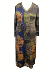 Distressed Long Sleeve Round Neck Maxi Dress