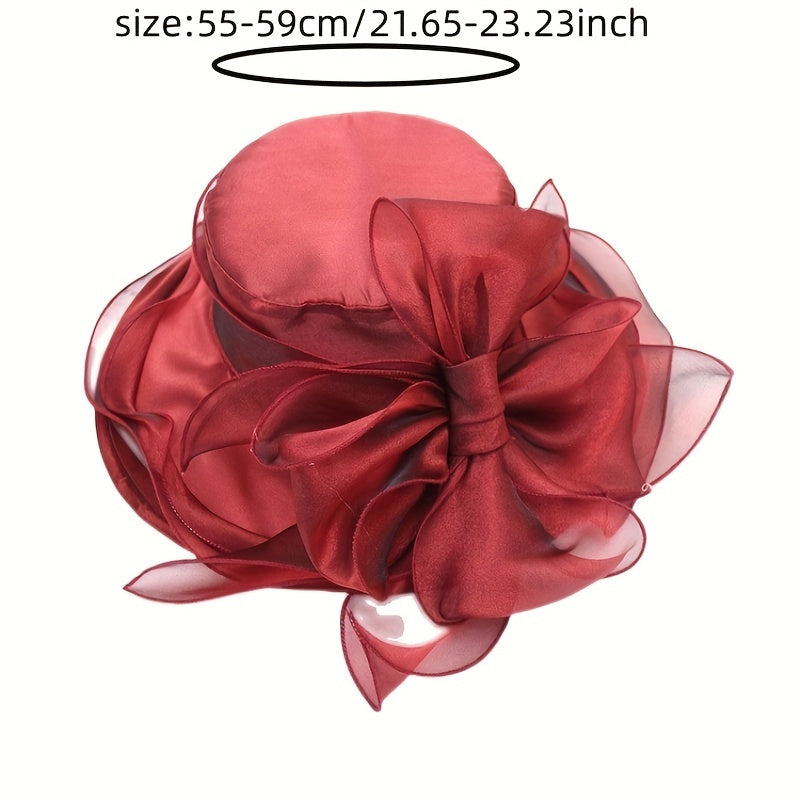 Vintage Organza Sun Hat Solid Mesh Flower Derby Hat