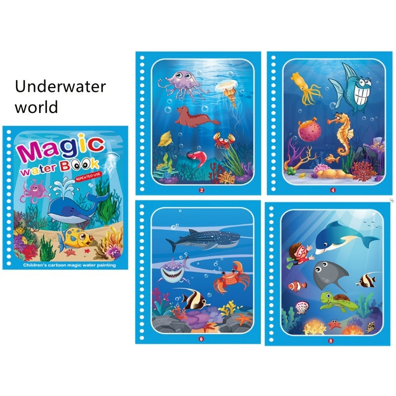 Reusable Watercolor Magic Book for Kids - Learn Painting Animals and Cartoons