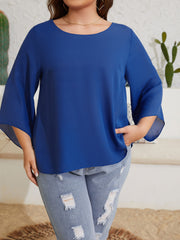 Solid Half Flare Sleeve Blouse