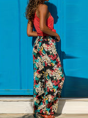  Boho Pants Women's Plus Damask Print High Rise