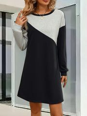  Colorblock Long Sleeve Mini Dress