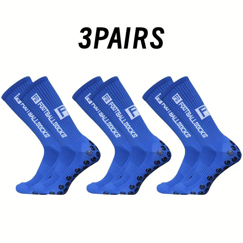 3 Pairs Breathable Soccer Socks, Letter Pattern, Non-slip, Mid-calf