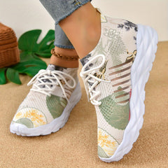 Women's Art Printed Sports Shoes Retro Knitted Low Top Running Shoes
