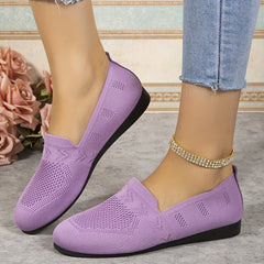 Women's Knit Flat Shoes Lightweight Slip On Soft Sole Casual Walking Flats