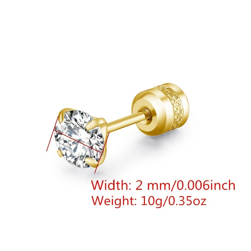Round Zircon Stud Earrings Stainless Steel Plated Artificial Diamond Earrings