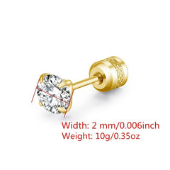 Round Zircon Stud Earrings Stainless Steel Plated Artificial Diamond Earrings
