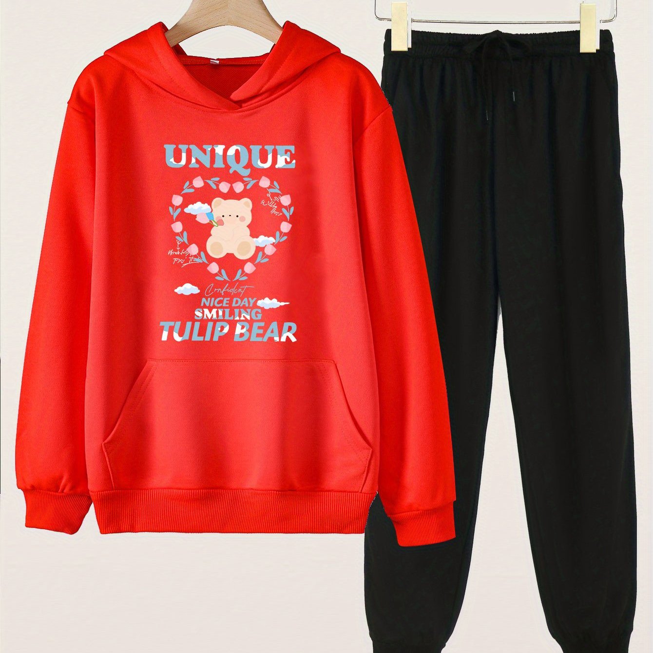 Girls Hoodie & Sweatpants Set Kids Casual Long Sleeve Hooded Sweatshi