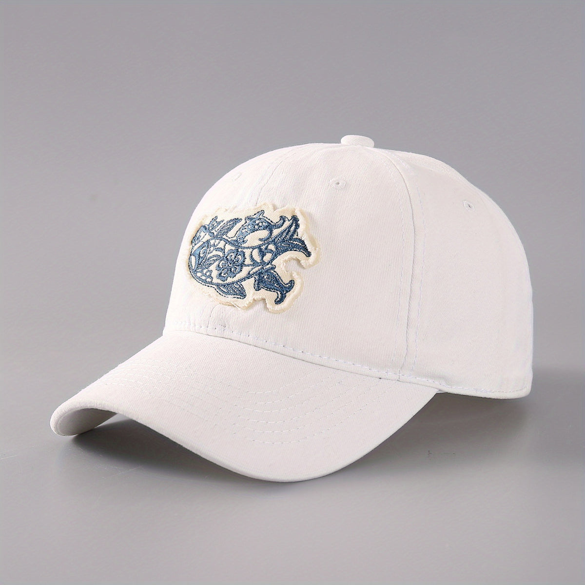 Fish Embroidery Patch Baseball Cap Vintage Washed Adjustable Dad Hats