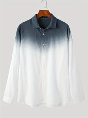 Solid Cotton Men's Shirt Top Retro Ombre Long Sleeve Closure Summer Male Casual