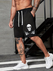 Skull Element Graphic Print Men's Drawstring Stretchy Short Pants