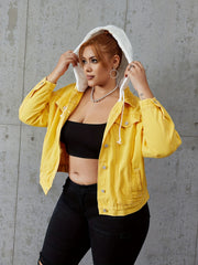  Hooded Denim Jacket Button Up Long Sleeve