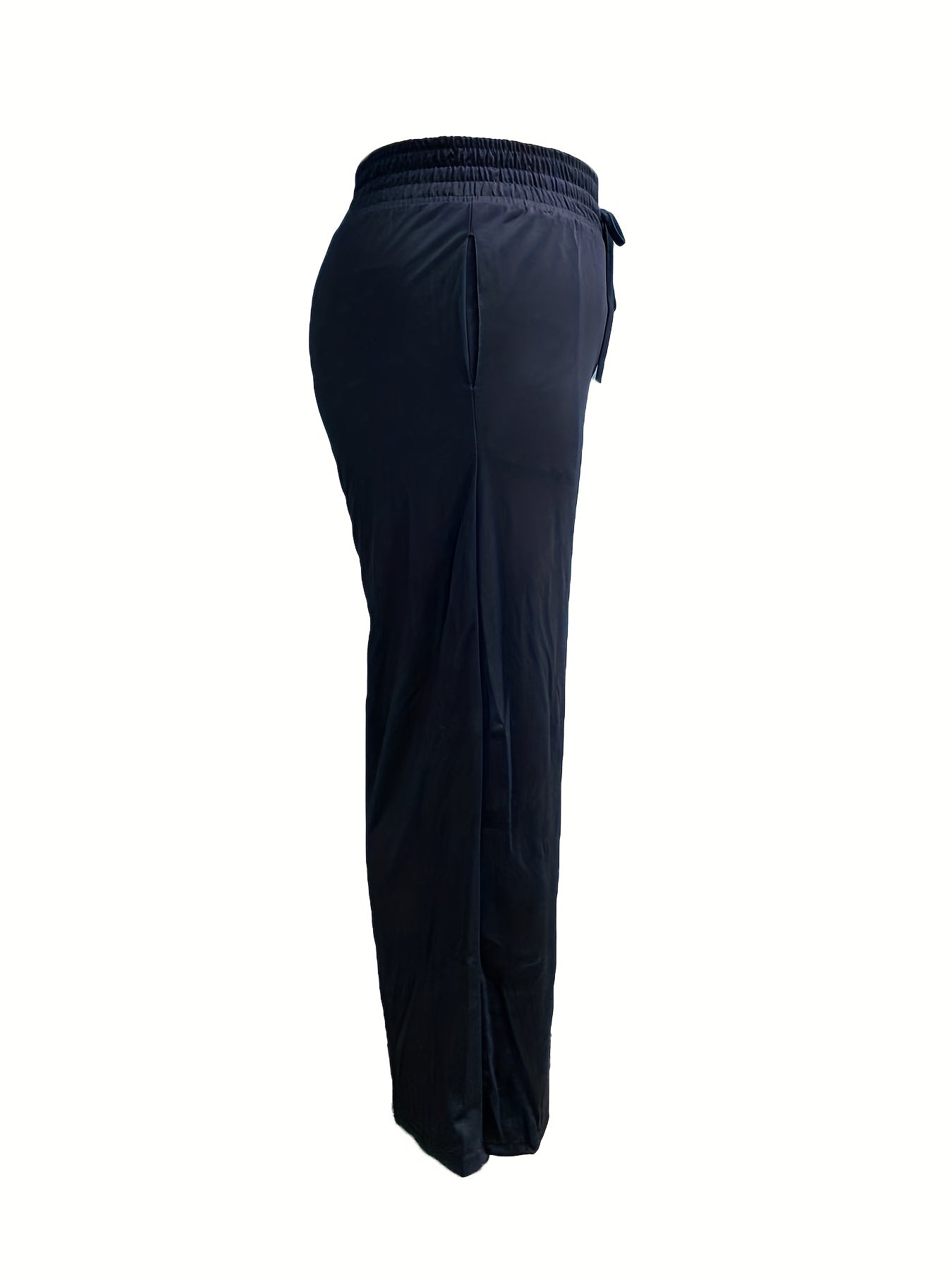  Solid Elastic Drawstring High Rise Wide Leg Trousers