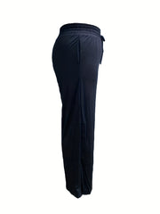  Solid Elastic Drawstring High Rise Wide Leg Trousers