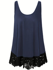  Solid Lace Trim Tank Top