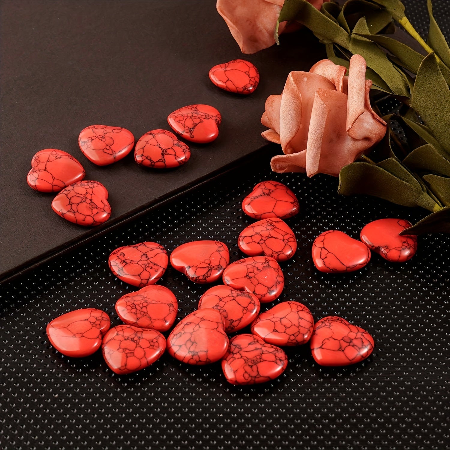 8pcs Red Heart Natural Stones Gravel Crystals Chip Quartz Healing Reiki Decor