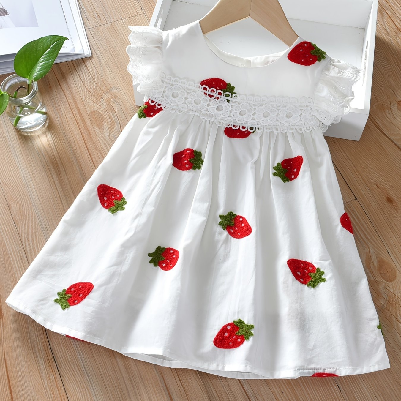 Girls Strawberry Embroidery Sleeveless Dress for Summer