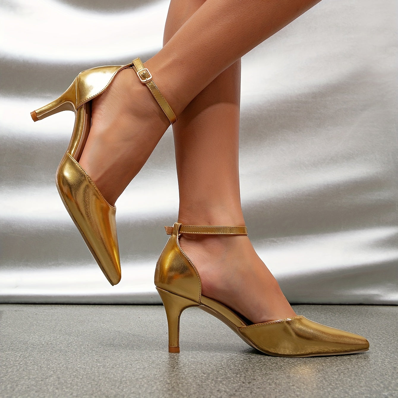 Women's Golden Stiletto Heels Point Toe Pumps Dress Heels