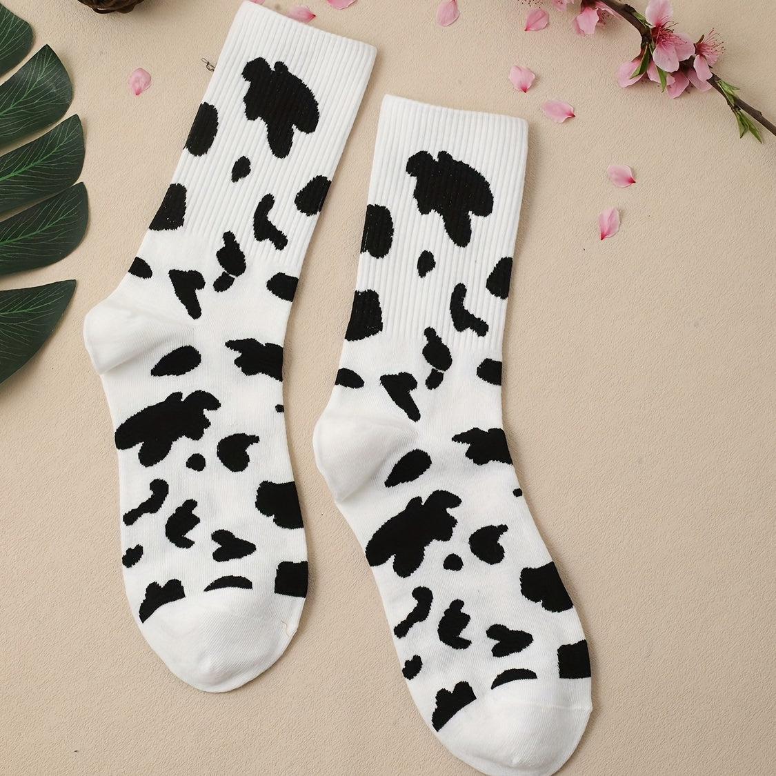 Cow Spot Print Socks Mid Tube Stockings