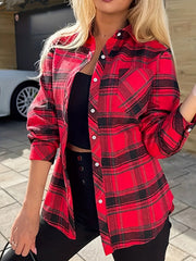  Plaid Print Long Sleeve Button Up Blouse