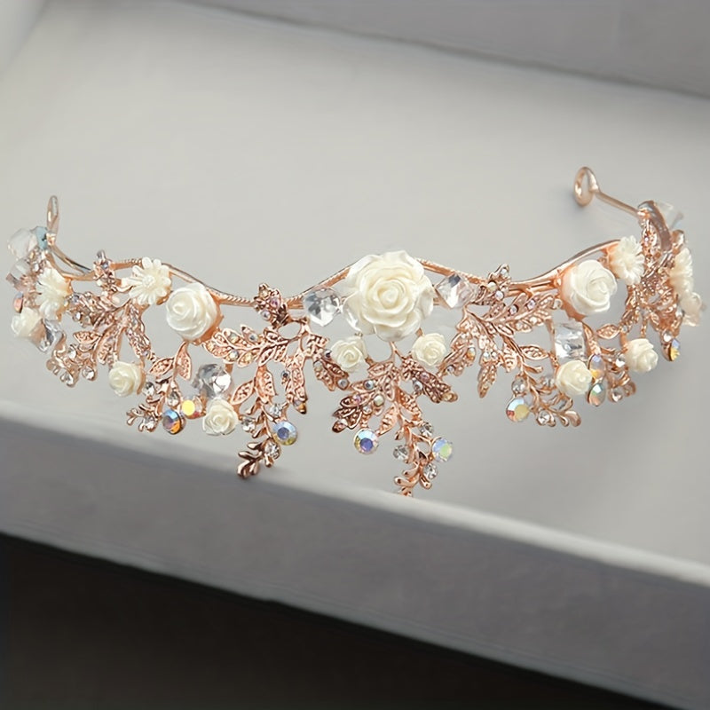 Crystal Floral Headband Princess Crown Hair Accessories for Women