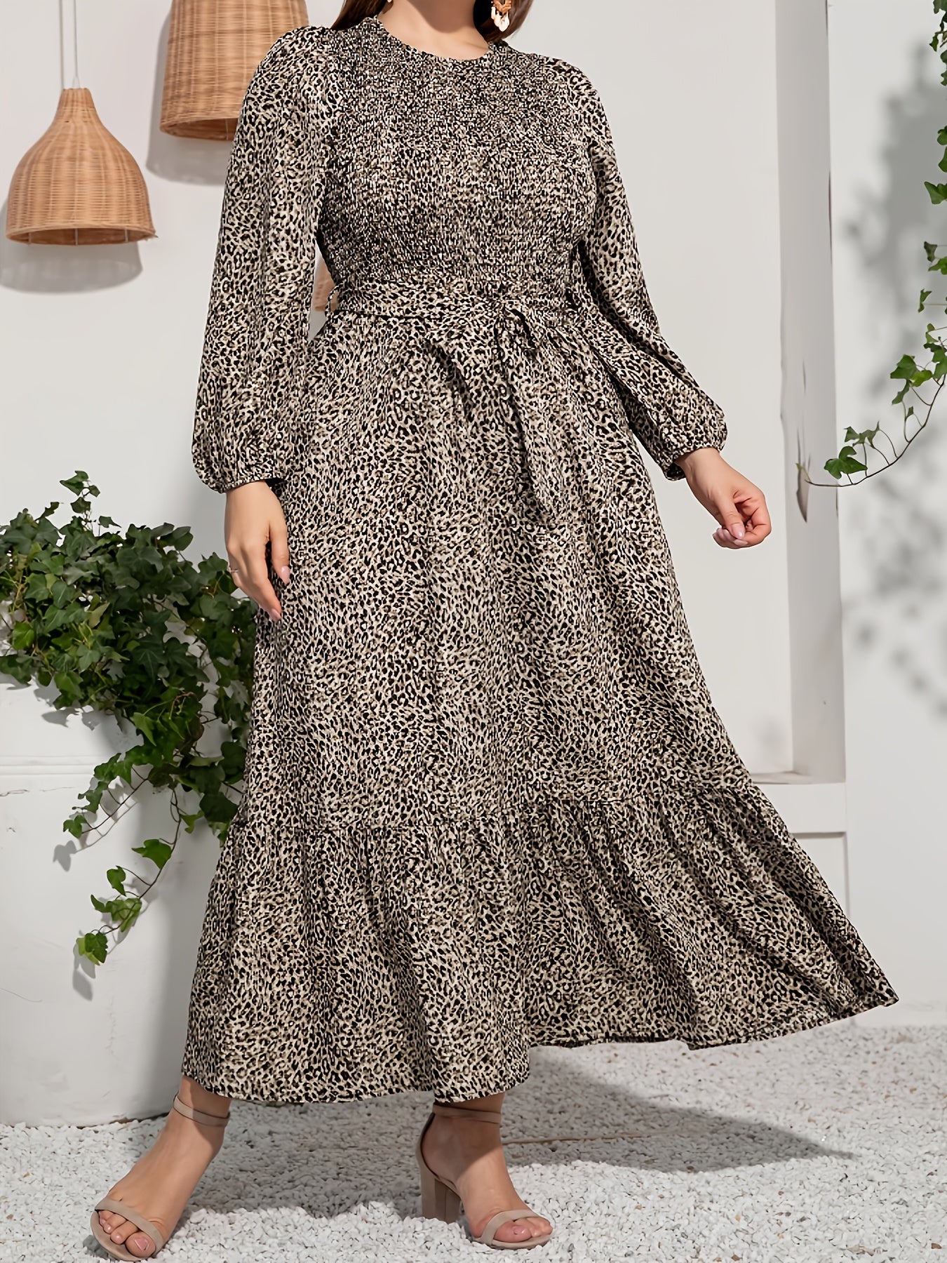  Ditsy Floral Print Lantern Sleeve Maxi Dress