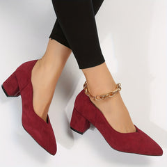 Women's Chunky Heels Point Toe Work Shoes Dress Pumps