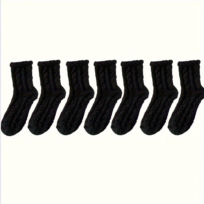 7 Pairs Fuzzy Socks Warm Mid Tube Stockings
