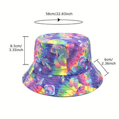 Y2K Rainbow Mushroom Bucket Hat Tie Dye Print Reversible Fisherman Cap