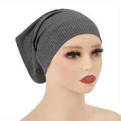 Solid Striped Turban Cap Hijab Soft Inner Cap Casual Underscarf
