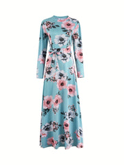  Casual Dress Women's Plus Floral Print Long Sleeve Round Neck