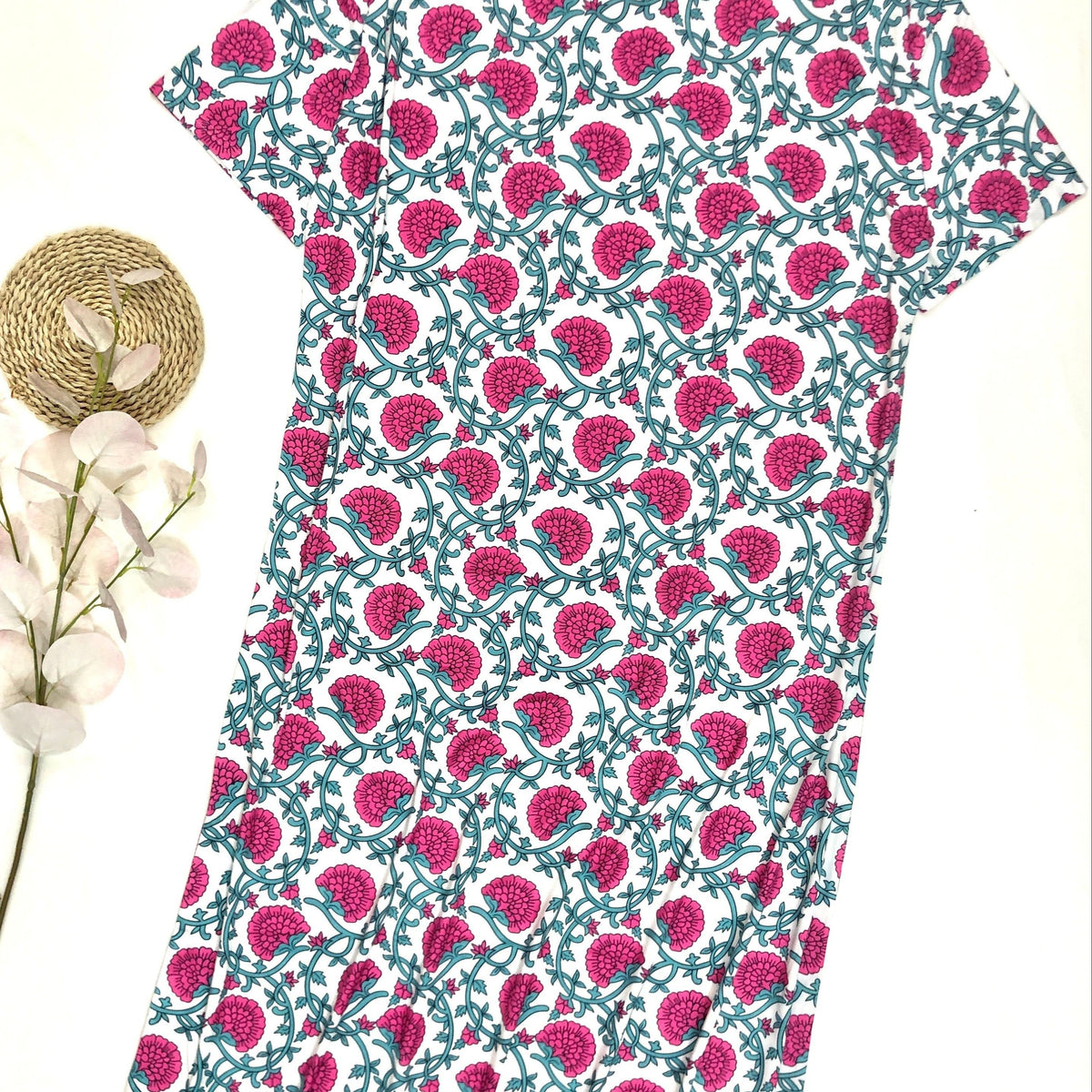 Boho Lounge Dress Plus Size Floral Print Comfort Nightdress