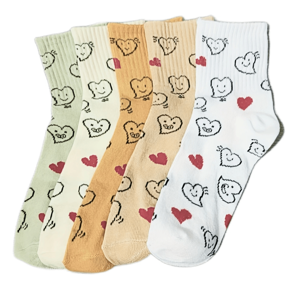 10 Pairs Heart Print Socks Soft & Comfy All Match Short Socks Women's Stockings