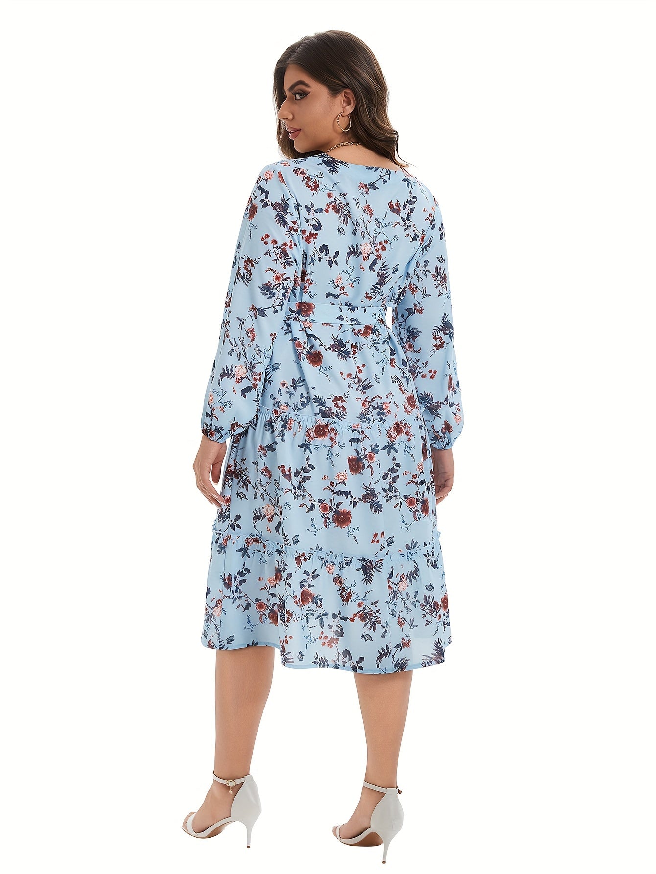  Women's Floral Lantern Sleeve Midi Dress