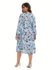  Women's Floral Lantern Sleeve Midi Dress