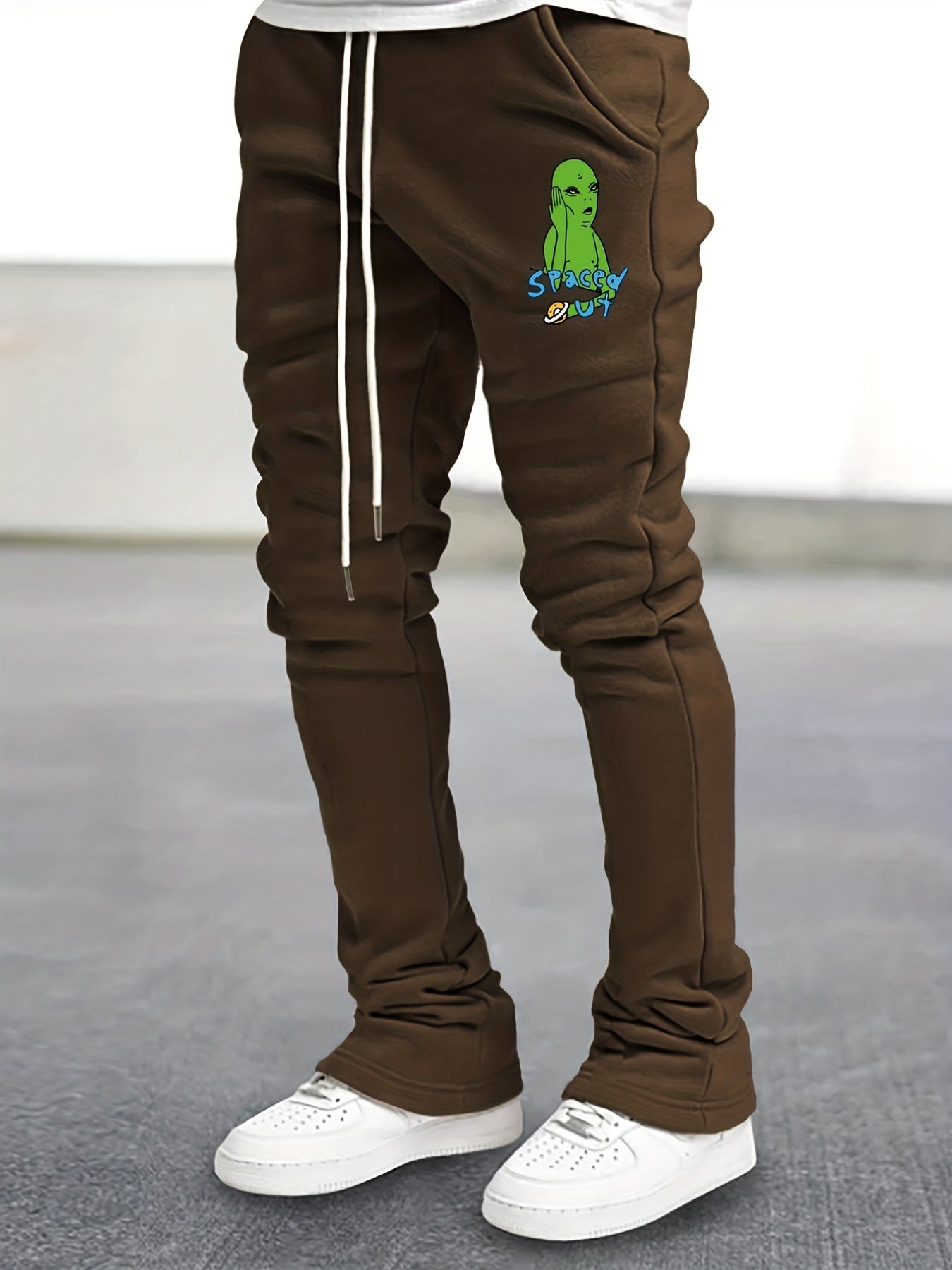 Men's Alien Pattern Drawstring Bell Bottom Pants