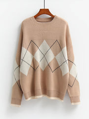  Argyle Pattern Round Neck Sweater Women's