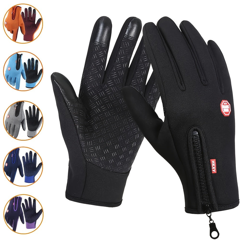 Winter Zipper Warm Gloves - Touch Screen Windproof Non Slip Gloves