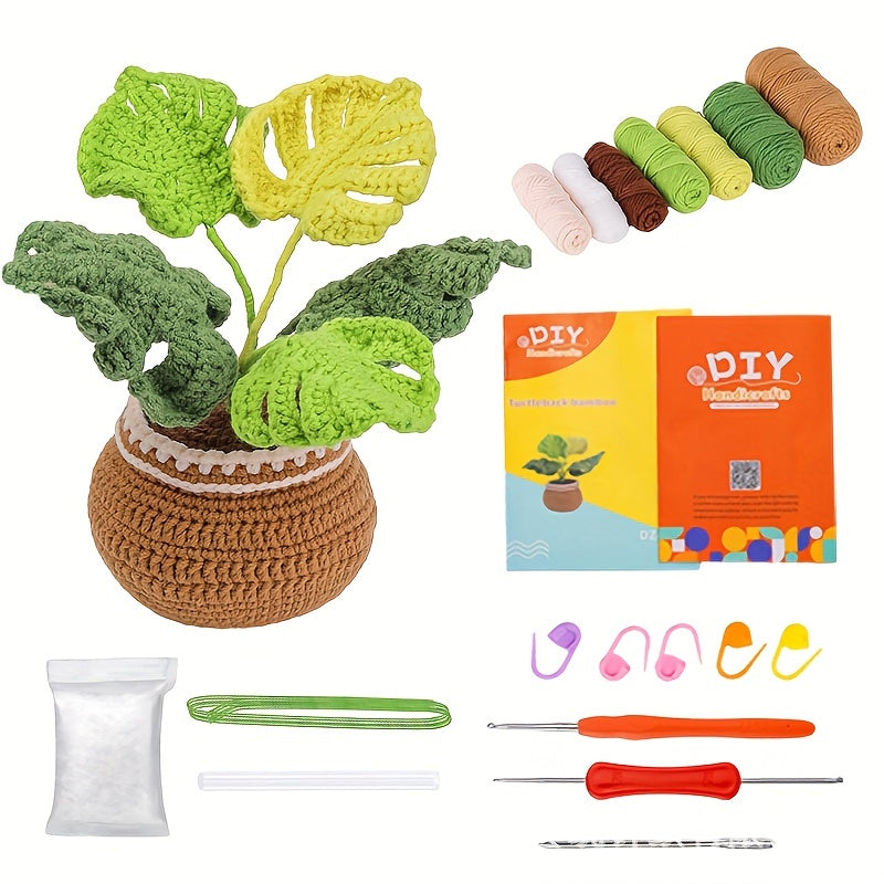 Hand Woven Bamboo Potted Crochet Yarn Kit with English Manual