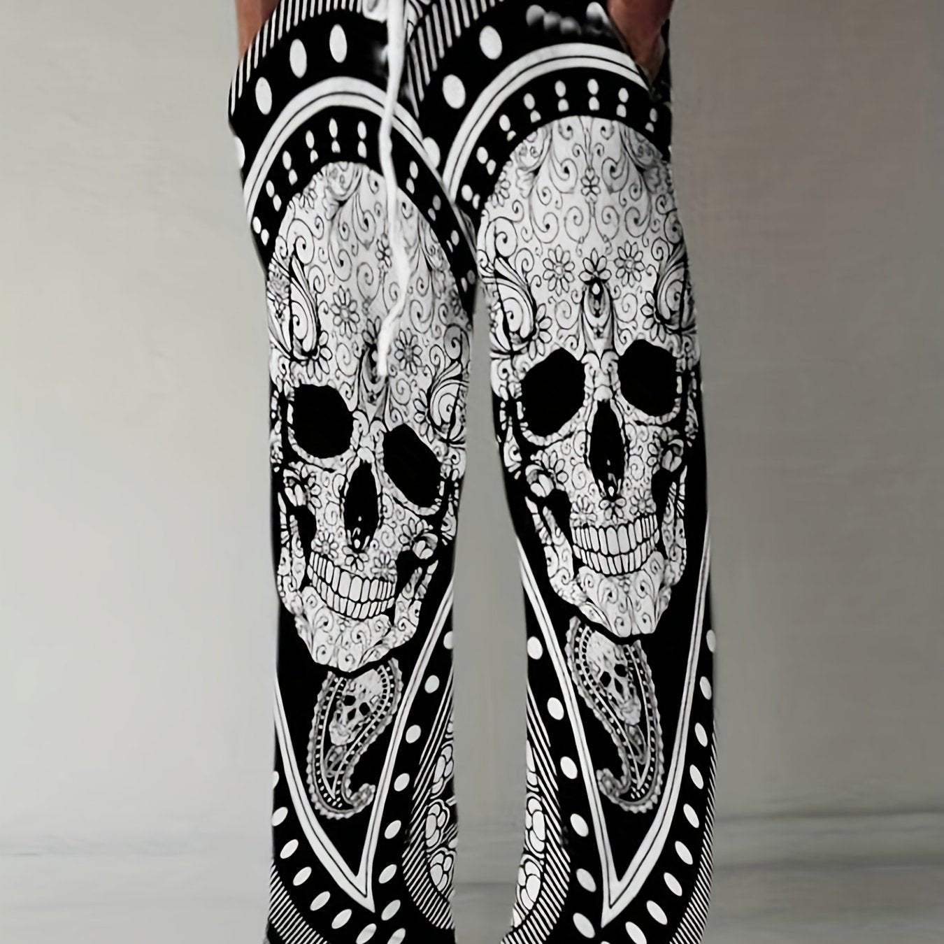 Skull Pattern Wide Leg Pants Men s Street Style Casual Allover Print