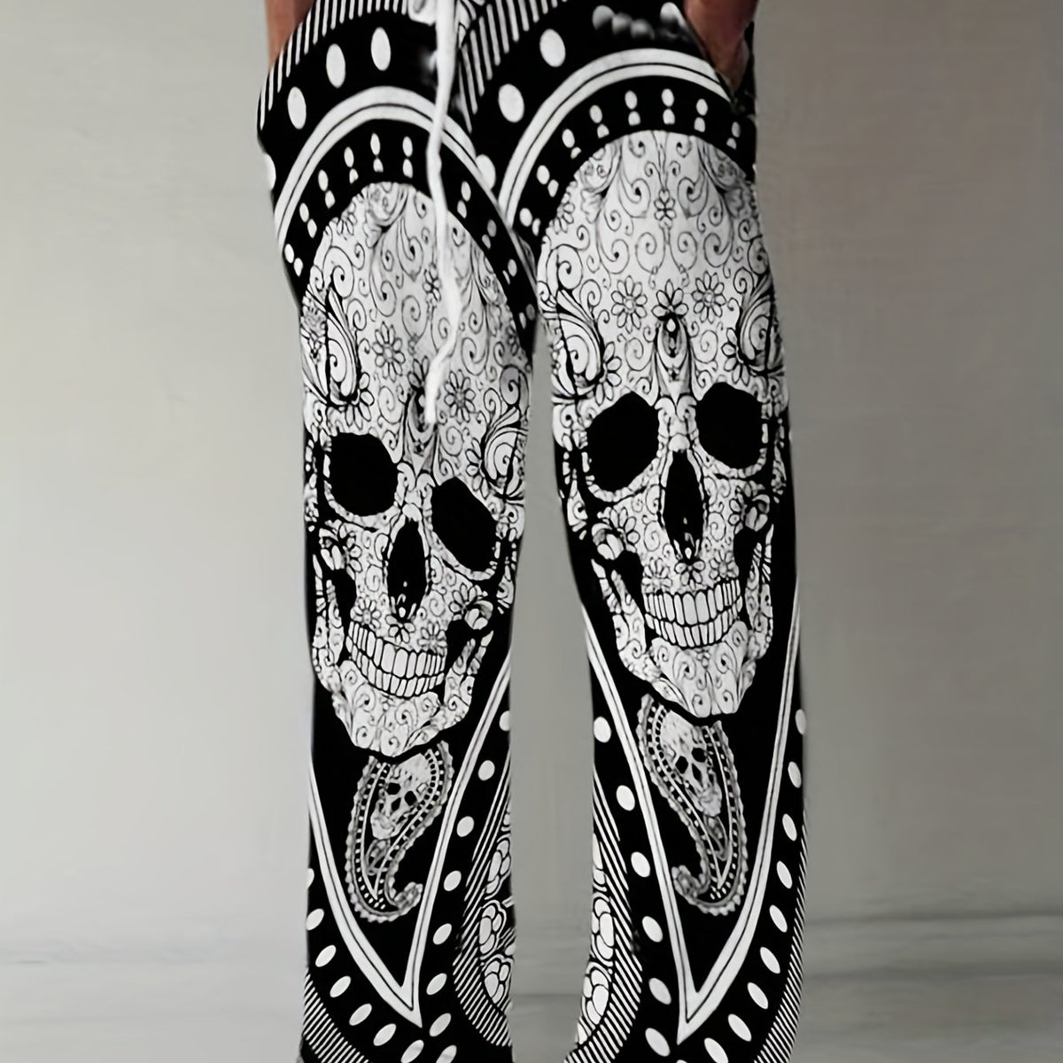 Skull Pattern Wide Leg Pants Men s Street Style Casual Allover Print