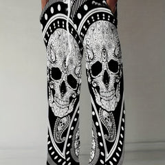 Skull Pattern Wide Leg Pants Men s Street Style Casual Allover Print