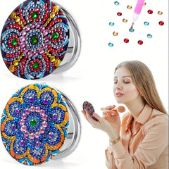 2pcs Floral Diamond Painting Makeup Mirror Double Sided