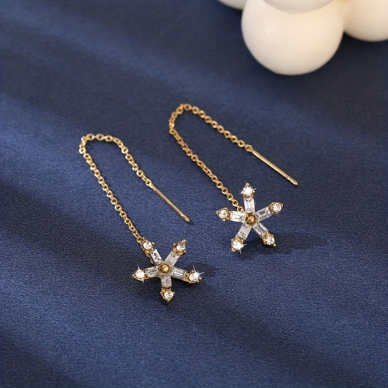 Rhinestone Tassel Stud Earrings Long Thin Dangle Earrings