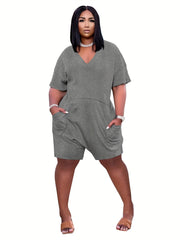 V Neck Romper Jumpsuit Casual Short Sleeve Romper Jumpsuit