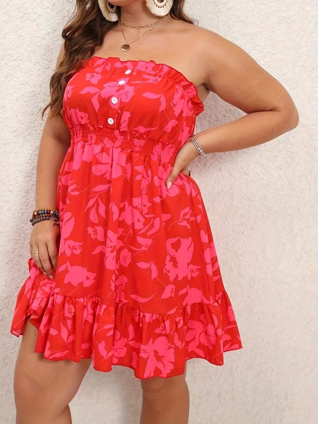  Floral Print Off Shoulder Tube Dress