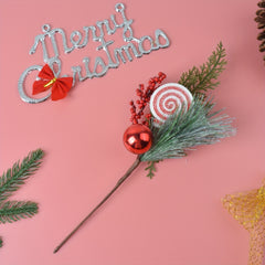 Artificial Christmas Candy Pine Needle Branch 30cm Plug-in Red Berry Decoration